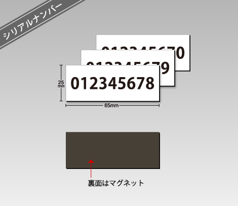 マグネットシリアルナンバリング 65×25 白PET
